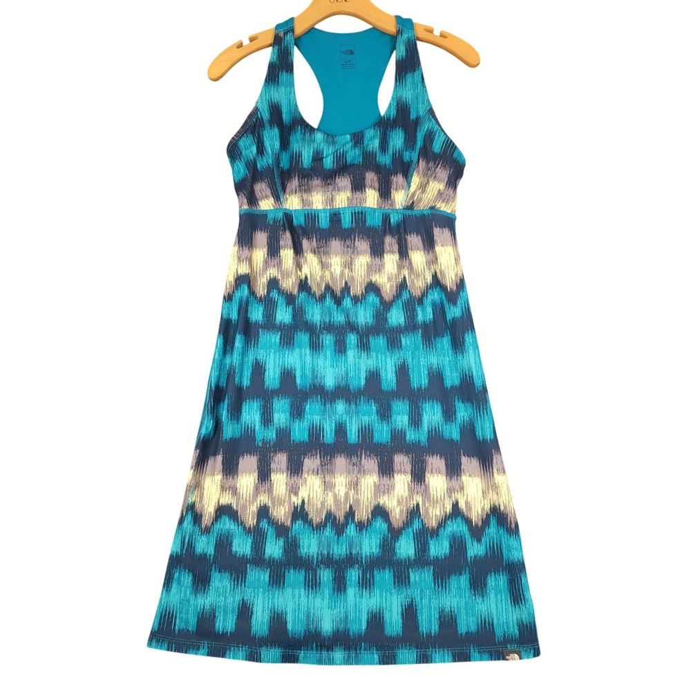 The North Face Womens S/P Athletic Dress Blue Yellow Ikat Print Racerback